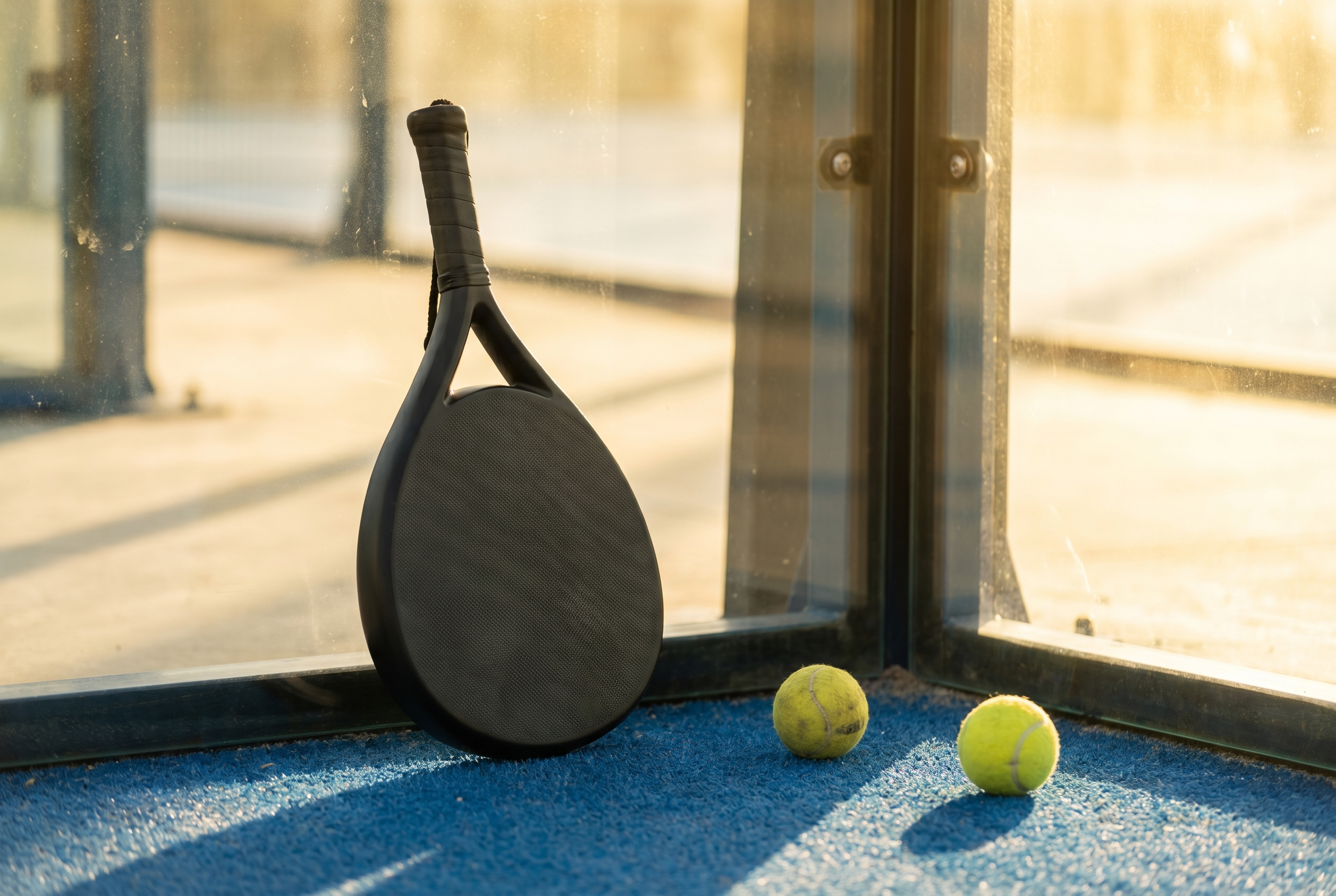 Padel-Schläger an der Court-Glaswand – Schläger Guide