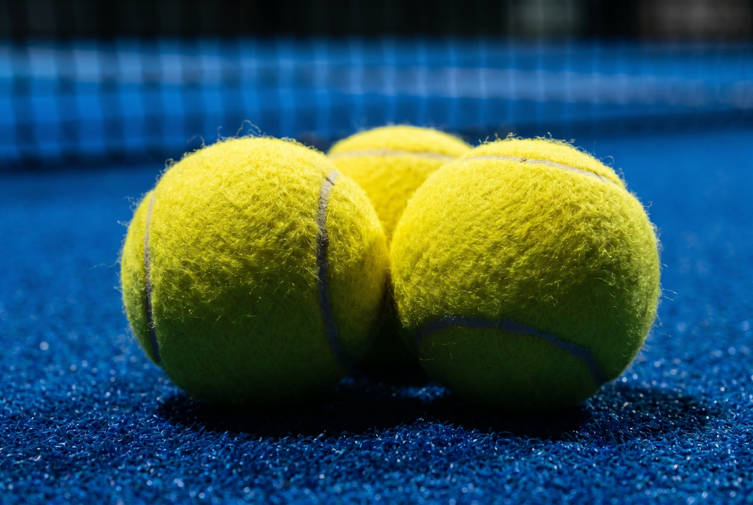 Drei gelbe Padelbälle auf blauem Court – die perfekte Wahl