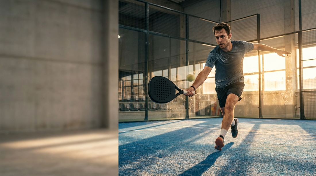 Padelspieler beim kraftvollen Smash auf dem Court