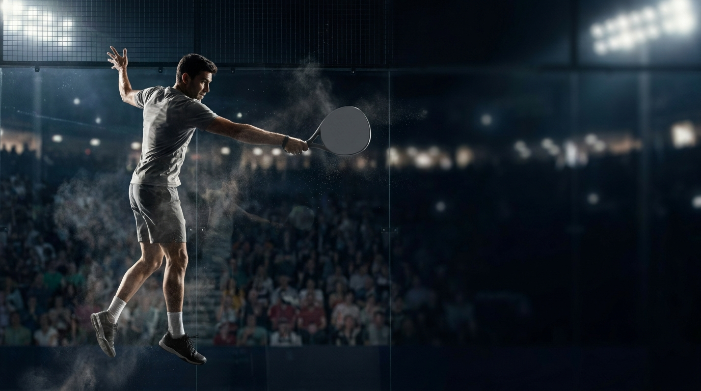 Profi-Spieler beim Smash an der Glaswand