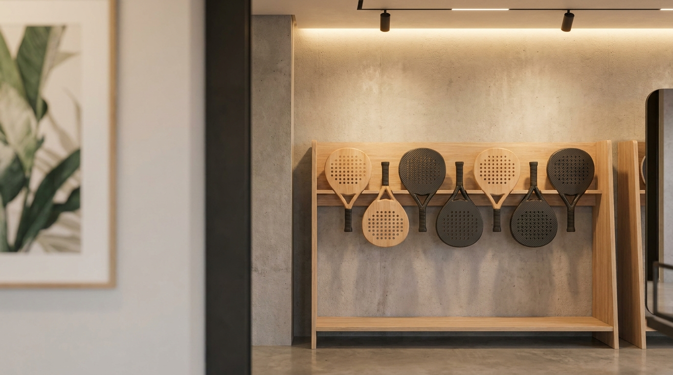 Ständer mit mehreren Padelschlägern im Shop