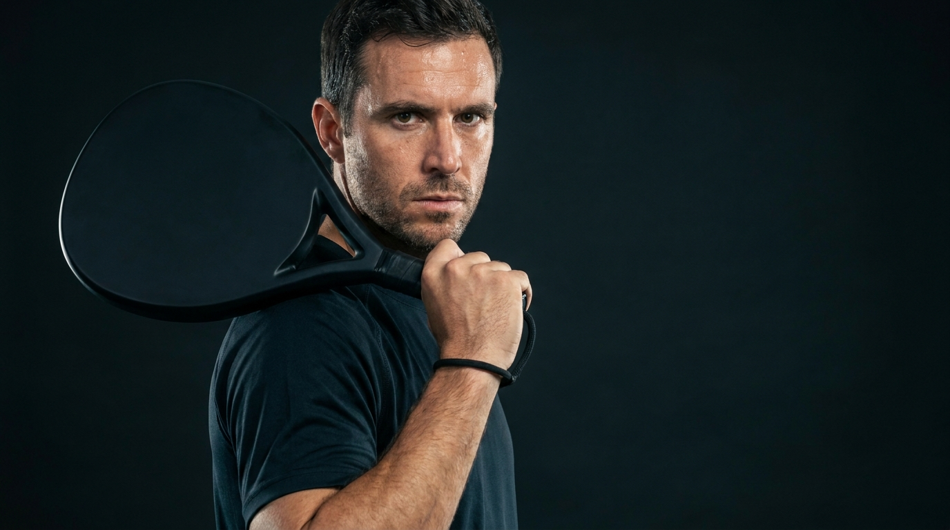 Fokussierter Profi-Padelspieler mit Schläger