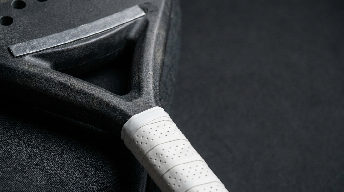 Padelschläger-Detail mit Bleiband und Overgrip
