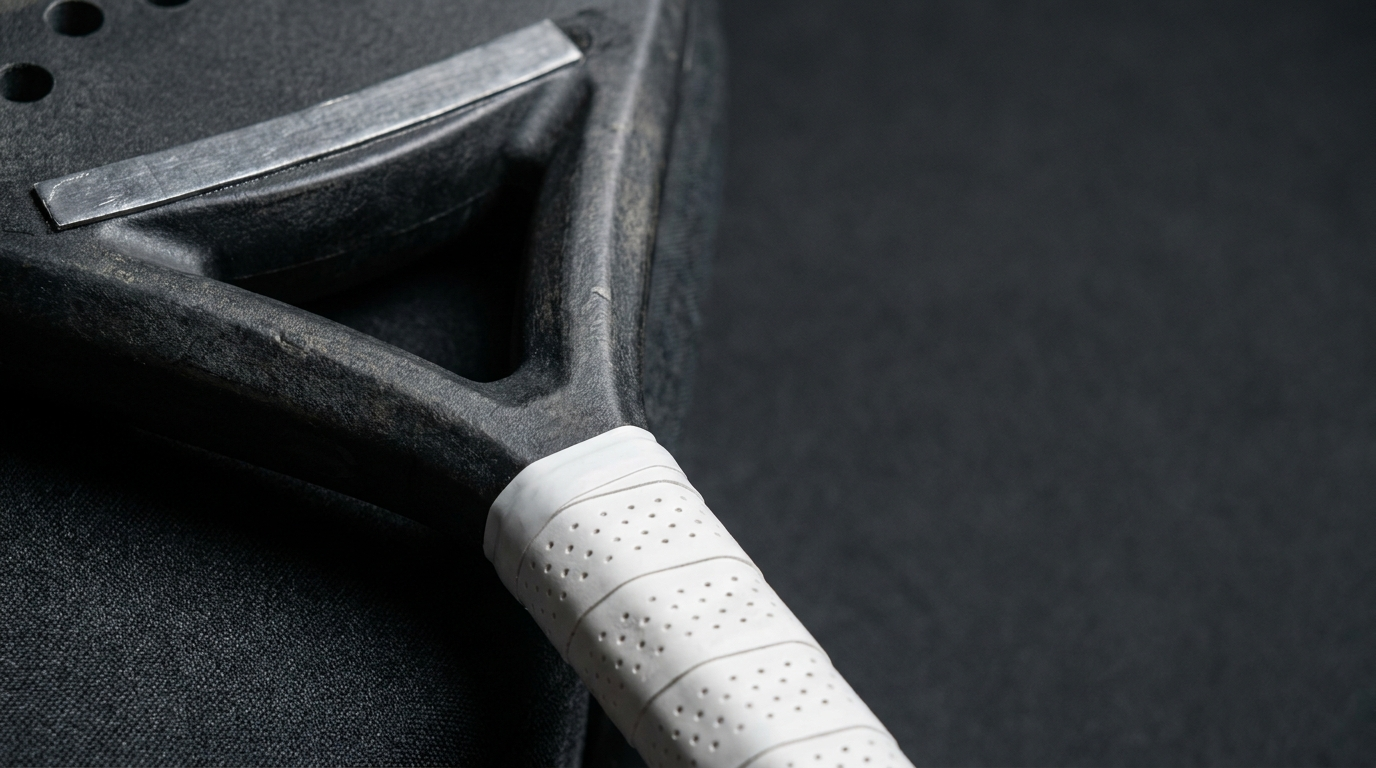 Padelschläger-Detail mit Bleiband und Overgrip