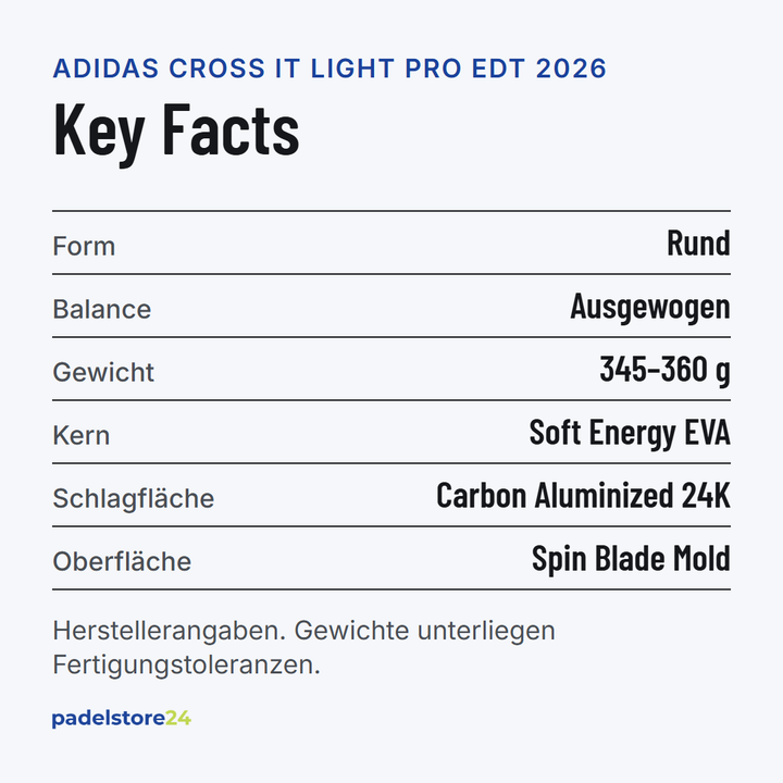 Adidas Cross It Light Pro EDT 2026 – Schlägerform, Balance, Gewicht und Materialien