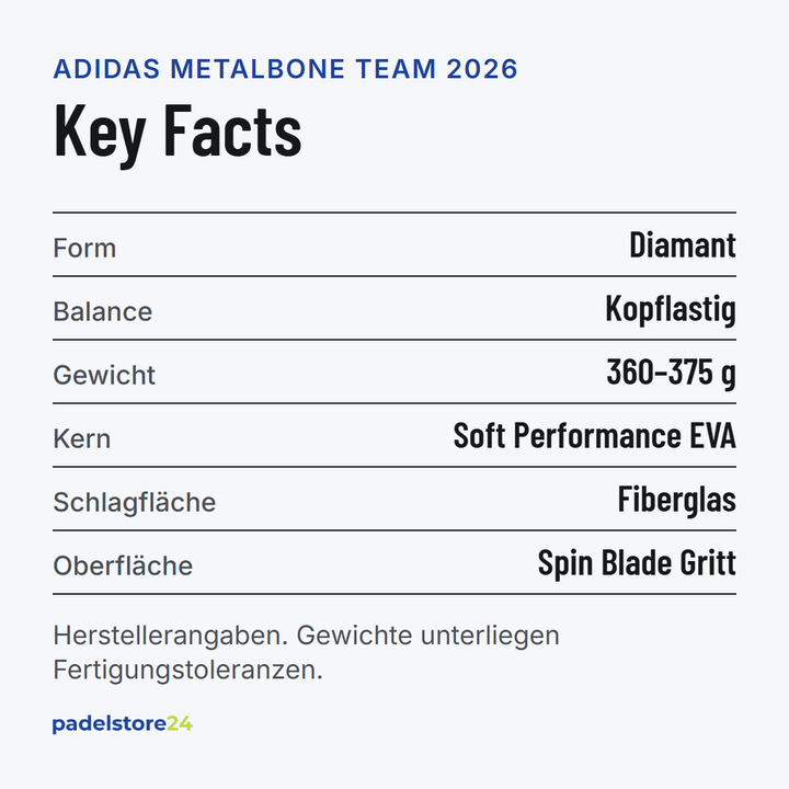 Adidas Metalbone Team 2026 – Schlägerform, Balance, Gewicht und Materialien