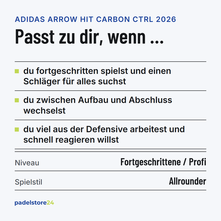 Adidas Arrow Hit Carbon Ctrl 2026 – Zielgruppe und Spielertyp