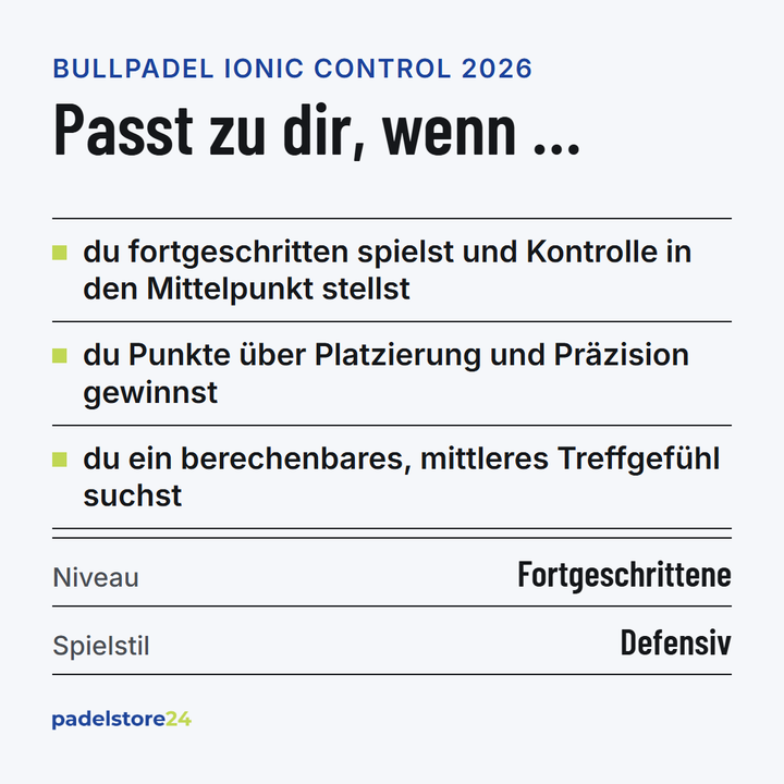 Bullpadel Ionic Control 2026 – Zielgruppe und Spielertyp