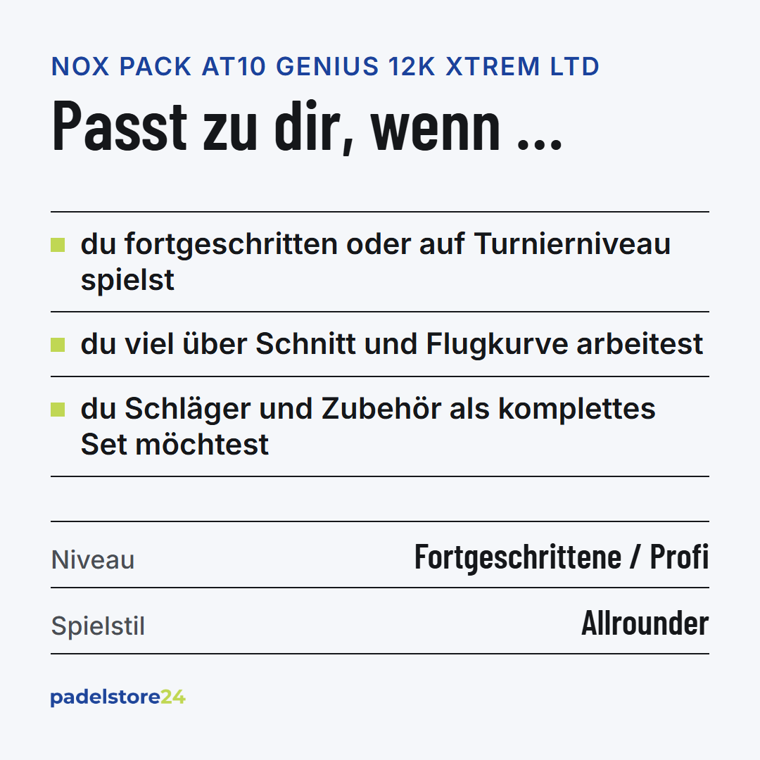 NOX Pack AT10 Genius 12K Xtrem Limited Edition 2026 by Agustín Tapia – Zielgruppe und Spielertyp