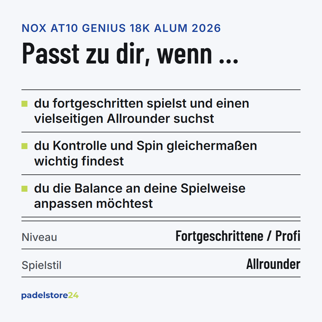 NOX AT10 Genius 18K Alum 2026 – Zielgruppe und Spielertyp