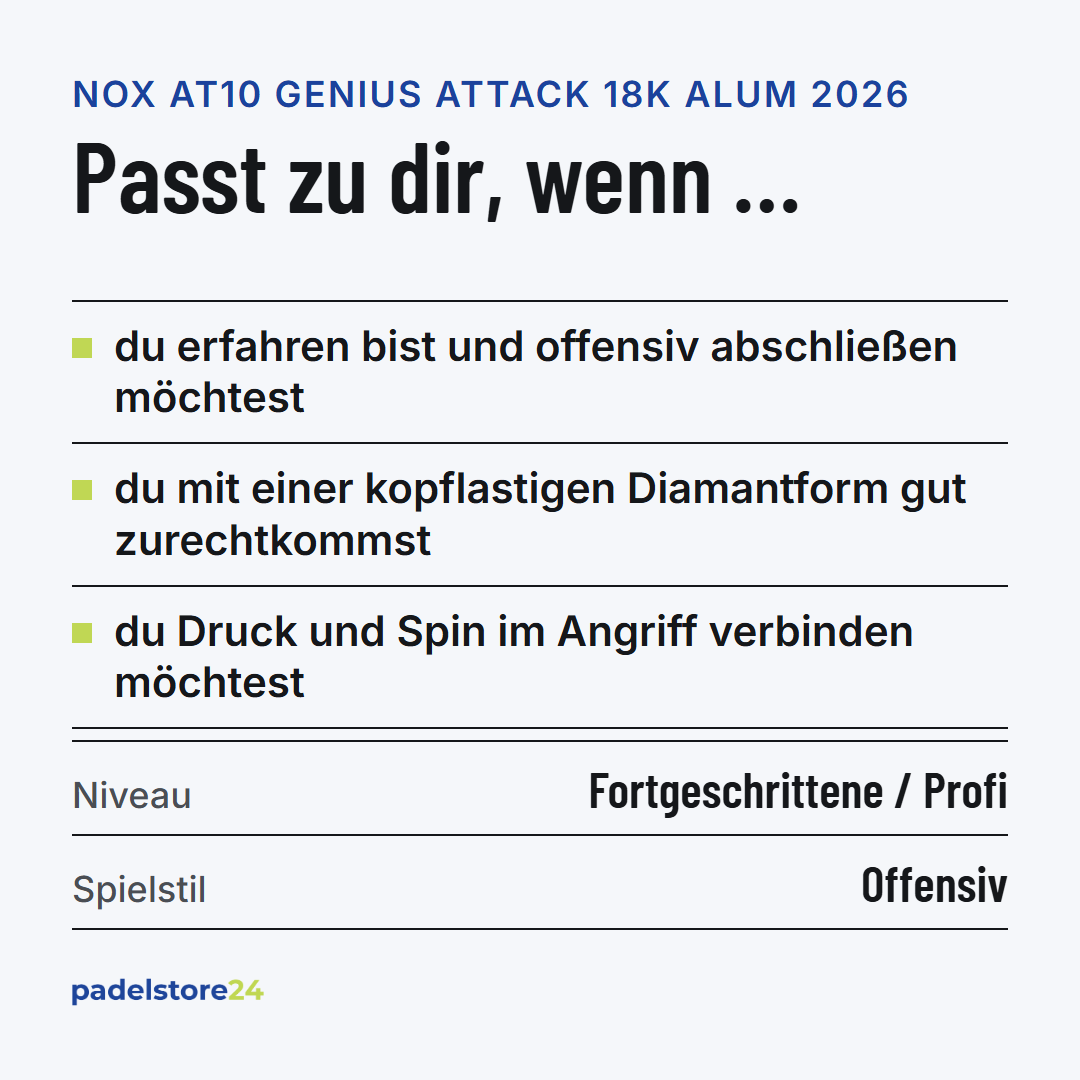 NOX AT10 Genius Attack 18K Alum 2026 – Zielgruppe und Spielertyp
