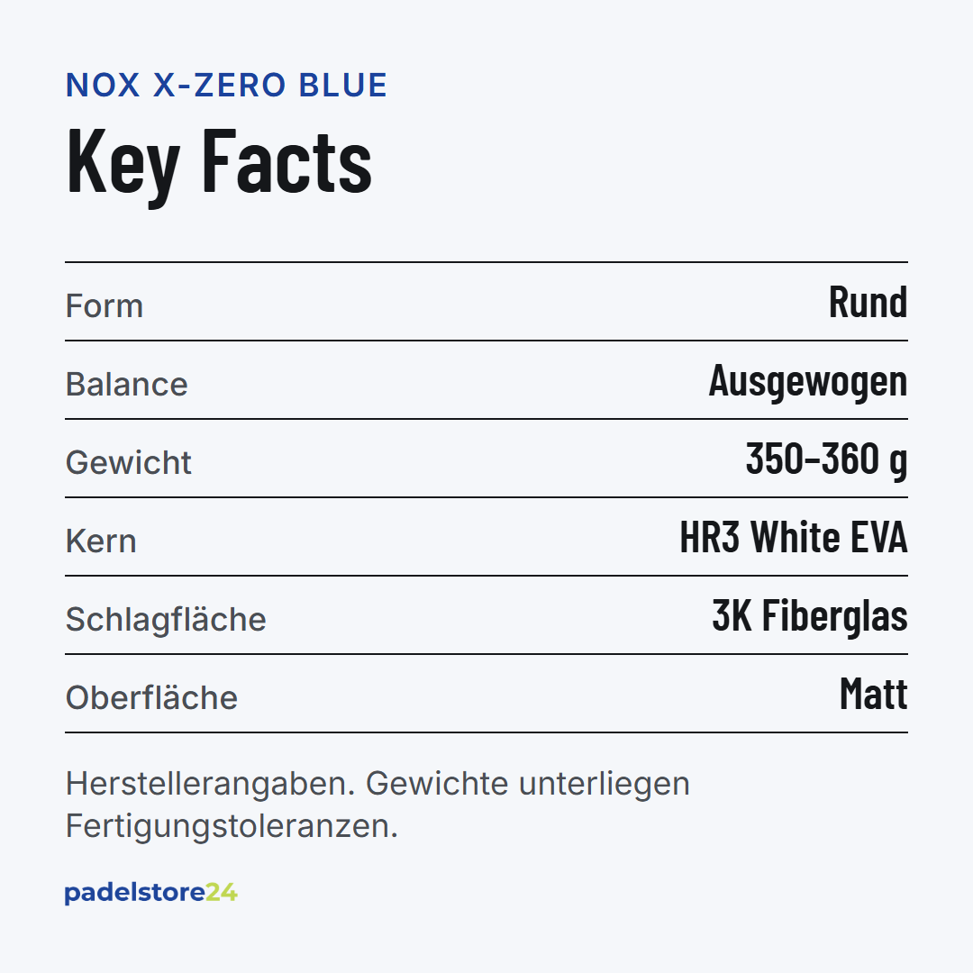 NOX X-ZERO Blue – Schlägerform, Balance, Gewicht und Materialien