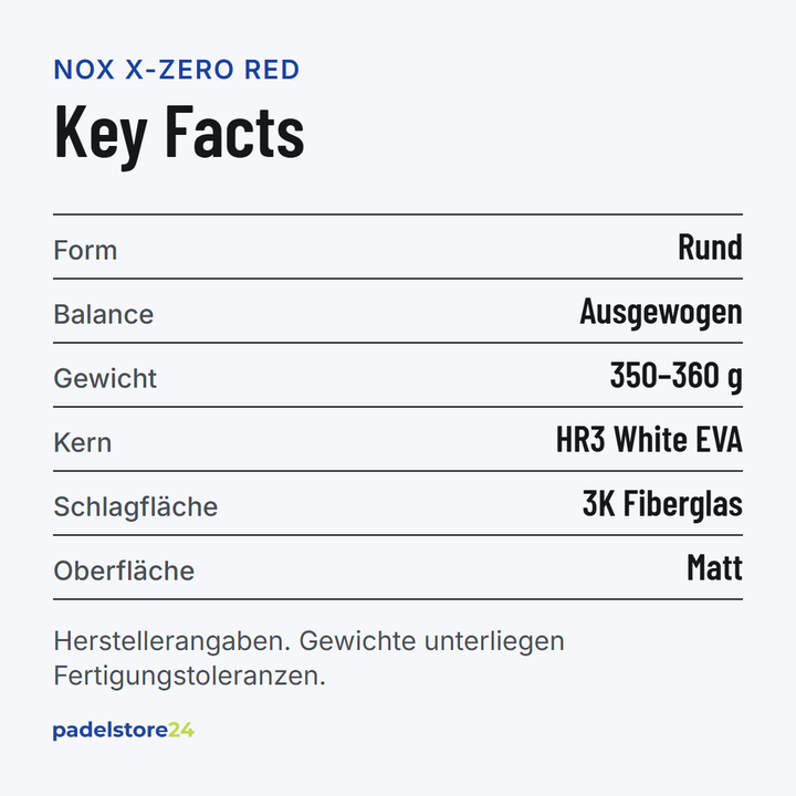 NOX X-ZERO Red – Schlägerform, Balance, Gewicht und Materialien