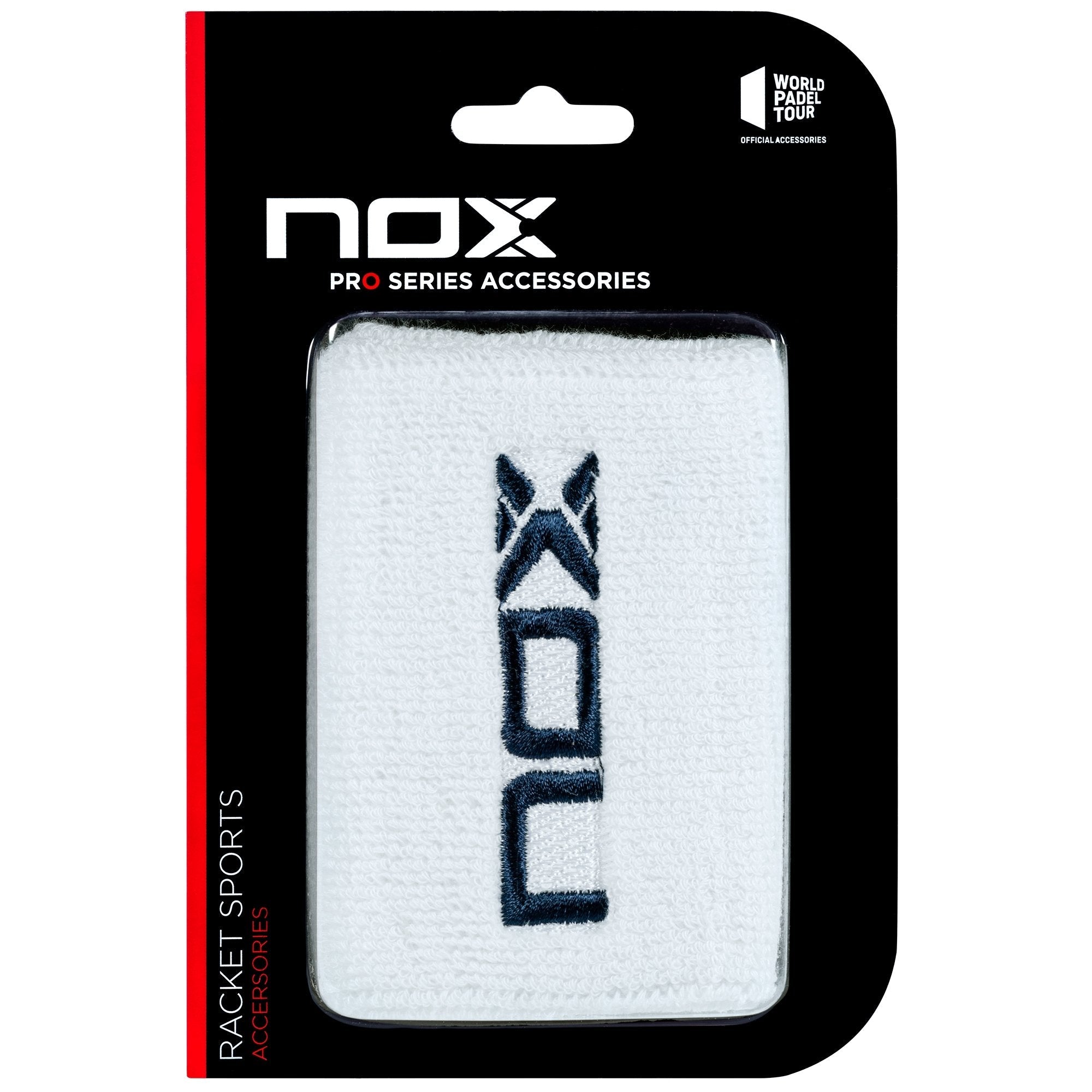 NOX Schweißbänder Weiß mit marineblauem Logo, 2er-Pack