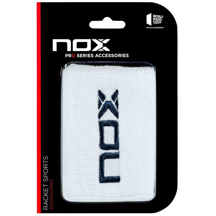 NOX Schweißbänder Weiß mit marineblauem Logo, 2er-Pack