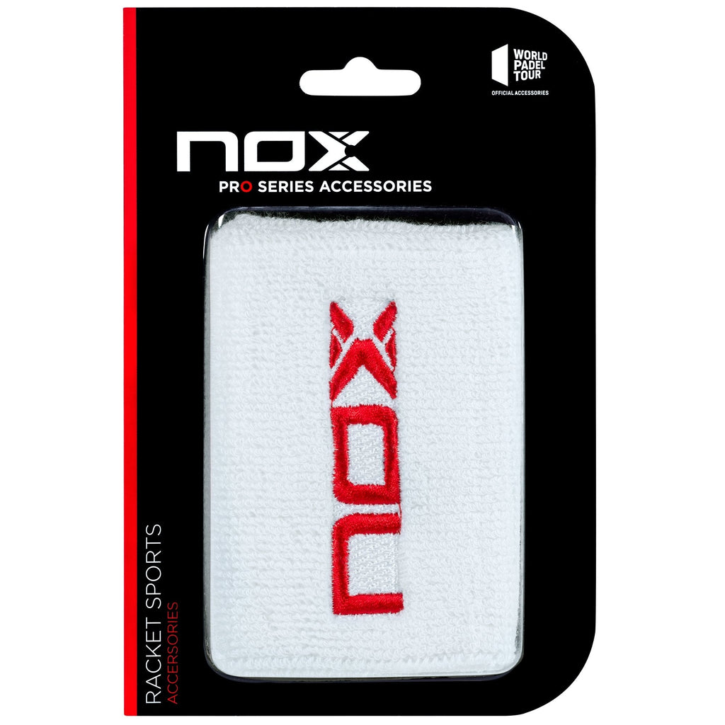 NOX Schweißbänder Weiß mit rotem Logo, 2er-Pack