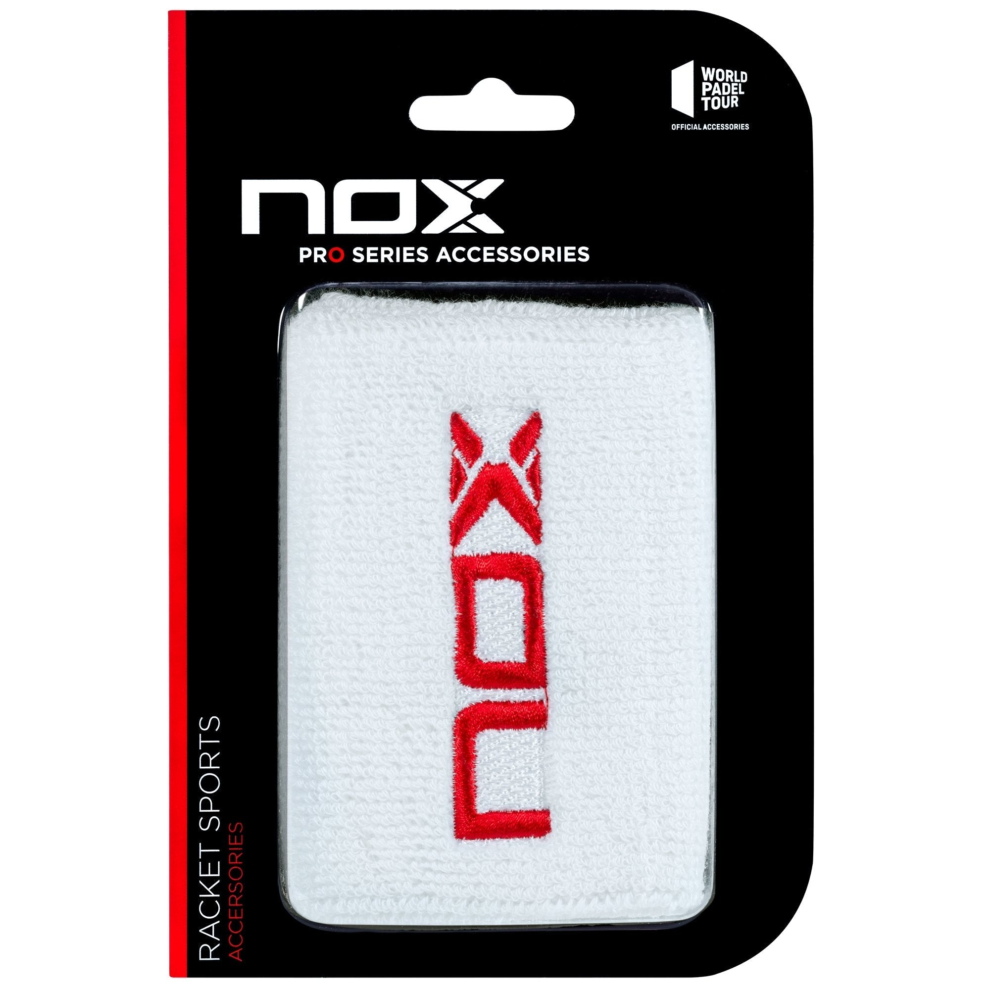NOX Schweißbänder Weiß mit rotem Logo, 2er-Pack