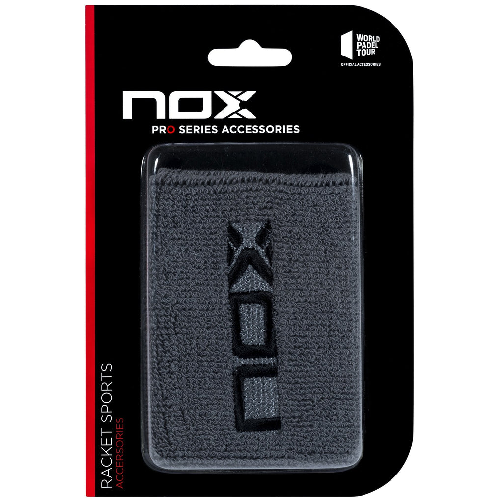 NOX Schweißbänder Grau mit schwarzem Logo, 2er-Pack